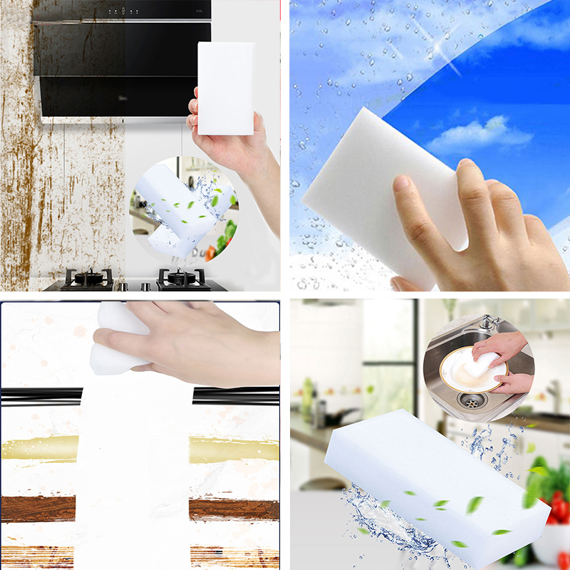 Kitchen Accessories Magic Strong Decontamination Bath Brush Removing Rust Eraser Sponge Tiles Brush Cleaning Tools Kitchen Goods: 10 PCs White
