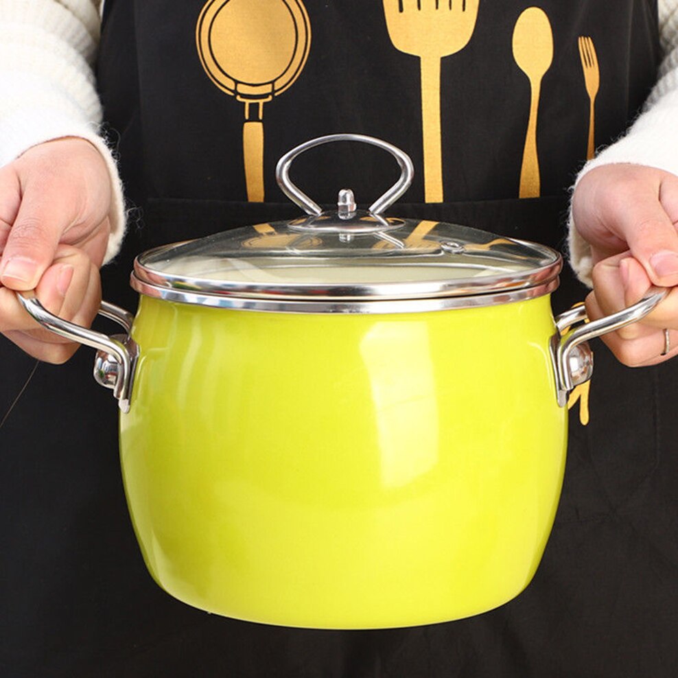 3L Enamel Pot High Style Porcelain Enameled Soup Pot Saucepan For Gas Induction Stewpan Multifunction Cooking Pot For Kitchen: style A -Green