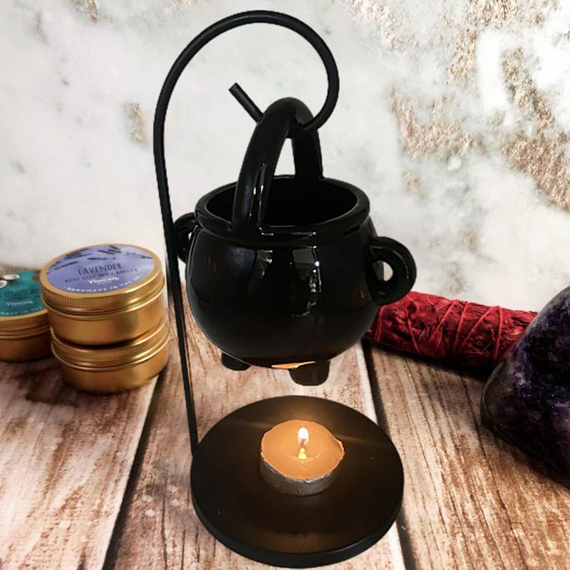 Quemador de aceite de caldero de bruja colgante, olla de caldero de bruja, portavelas, difusor de aceite esencial para quemar incienso para decoración del hogar