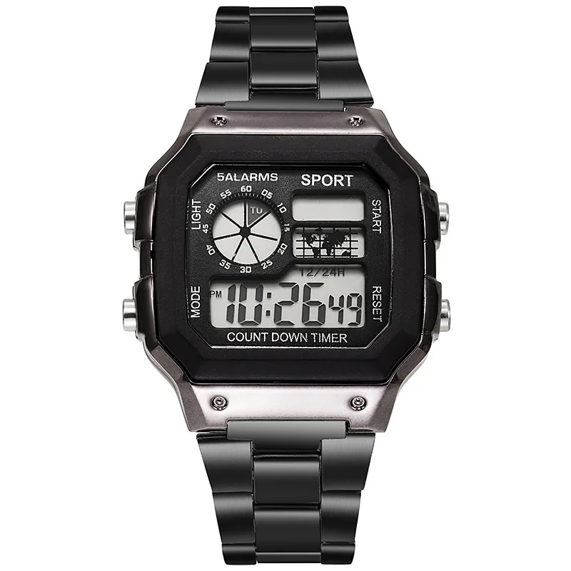 Digitaal horloge Herenhorloge Roestvrij stalen band Countdown Sporthorloges Waterdicht Led elektronisch polshorloge voor heren Cadeau Reloj