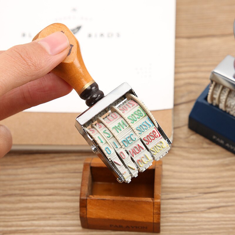 Vintage dato stempel tre gjør-det-selv-stempler zakka stil rulleforsegling justerbar tid dagbok gjør-det-selv lærer lærer dekorasjonsmateriale