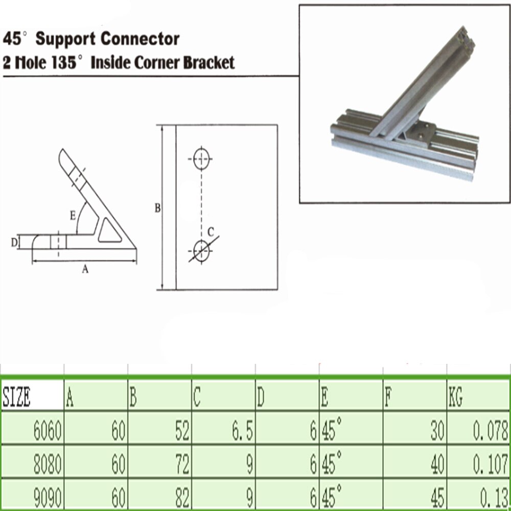 1 st. 45 graden hoekbeugel verbindingsstuk voor  /3030/4040/4545/6060/8080/9090 series aluminium profiel ondersteuningsdeel