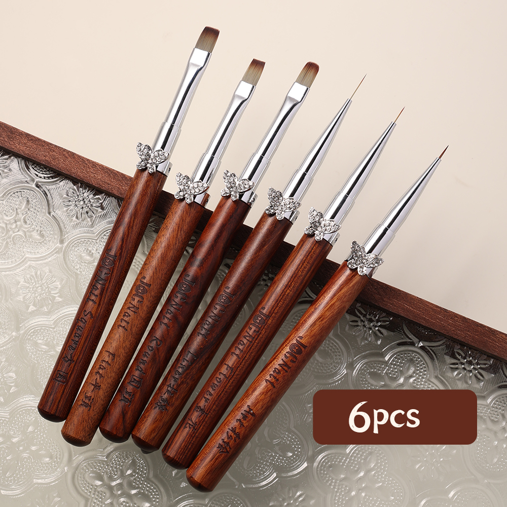 Nagelkonstborsteset avtagbar stång zirkonfjäril sandelullshandtag kantkrok uv-gelnagelborste nagelkonstverktyg: Guld-