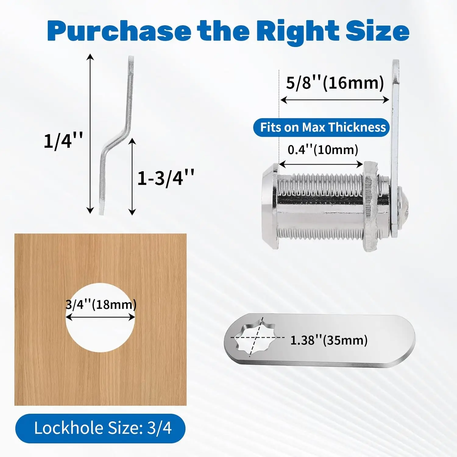 Cabinet Locks Letterbox Lock Cam Lock Set with 2 Keys and 4 Different Lock Plates for Door Cabinet Mailbox Drawer Cupboard
