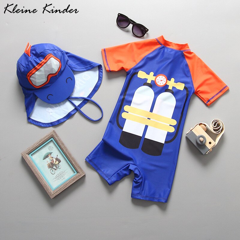 Swimwear for children Baby Swimsuit One Piece with Sun Cap UV50 Bathing Suit Boy Front Zipper Kids Swimming Clothes Beach Wear