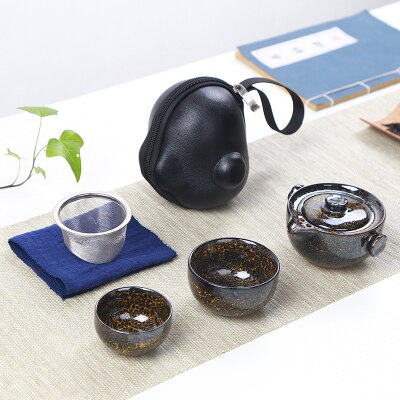 Service à thé de voyage | Four japonais, changement rapide de tasse, une théière, deux tasses, étui de transport en plein air, théière kungfu en céramique: 9