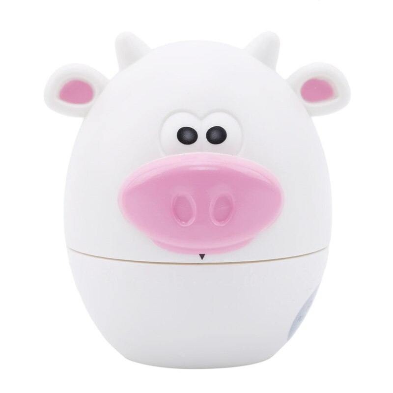 Cute Bear Cow Timer Mechanical Wind Up 60 Minutes Kitchen Gadget Novelty Cooking Timer: white cow