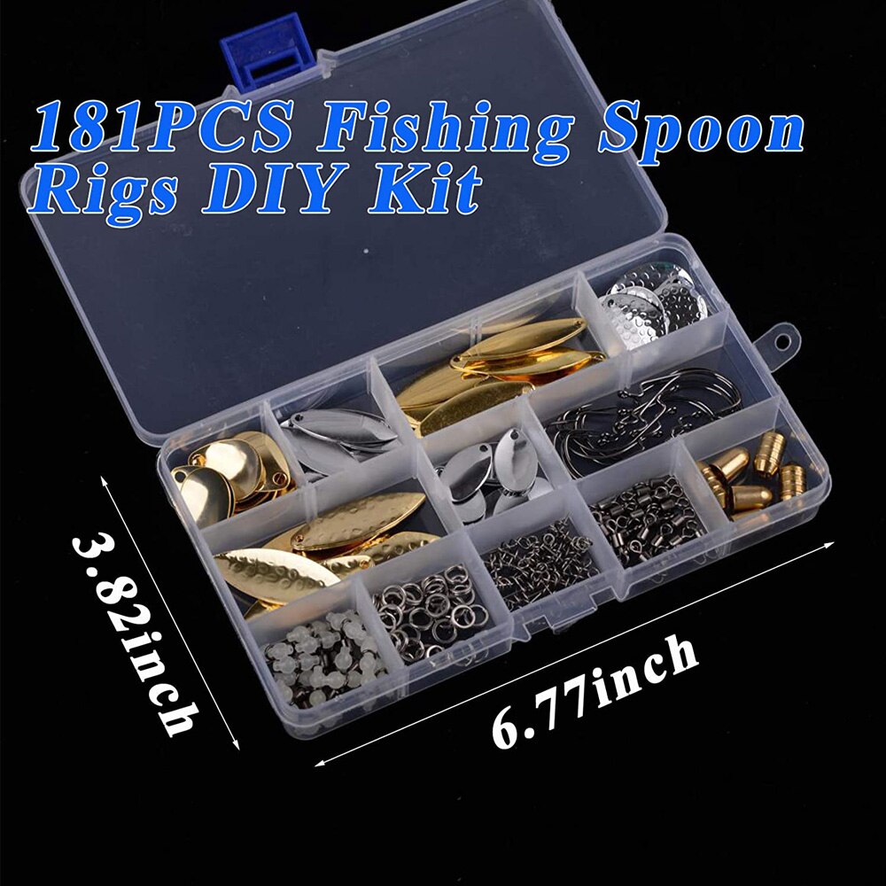 181Pcs/Box Fishing Lures DIY Kit Fishing Spoon Rigs Gold And Sliver Spinner Blade Baits Copper Blades Spinner Bait Tackle