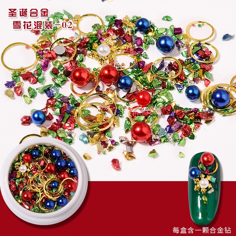 Sieraden Decoratie Voor Kerst Designs Diy Nail Decoratie Legering Metalen Studs/Legering/Parels Mix Rhinestone 3D Kerst Nail art: 02