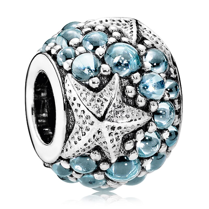 925 Sterling Silver Charm Shimmering Droplet Mosaic Ball Heart Elevated Star Starfish Beads Fit Popular Bracelet Diy Jewelry: 9
