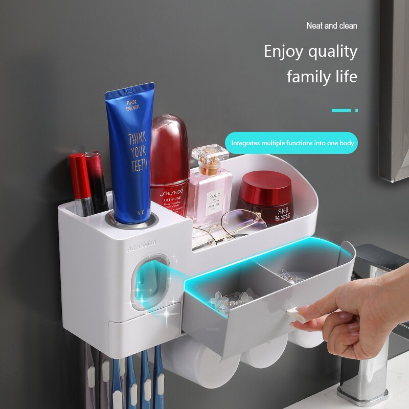 Magnetic Adsorption Inverted Toothbrush Holder Automatic Toothpaste Squeezer Dispenser Storage Rack Bathroom Accessorie Qdrr *33