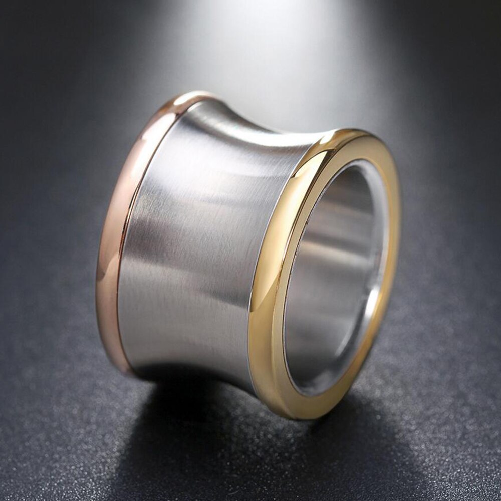 Nova chegada anéis de aço inoxidável para mulher tamanho 6, 7, 8, 9 10 gold-color mix grande irregular jóias redondas