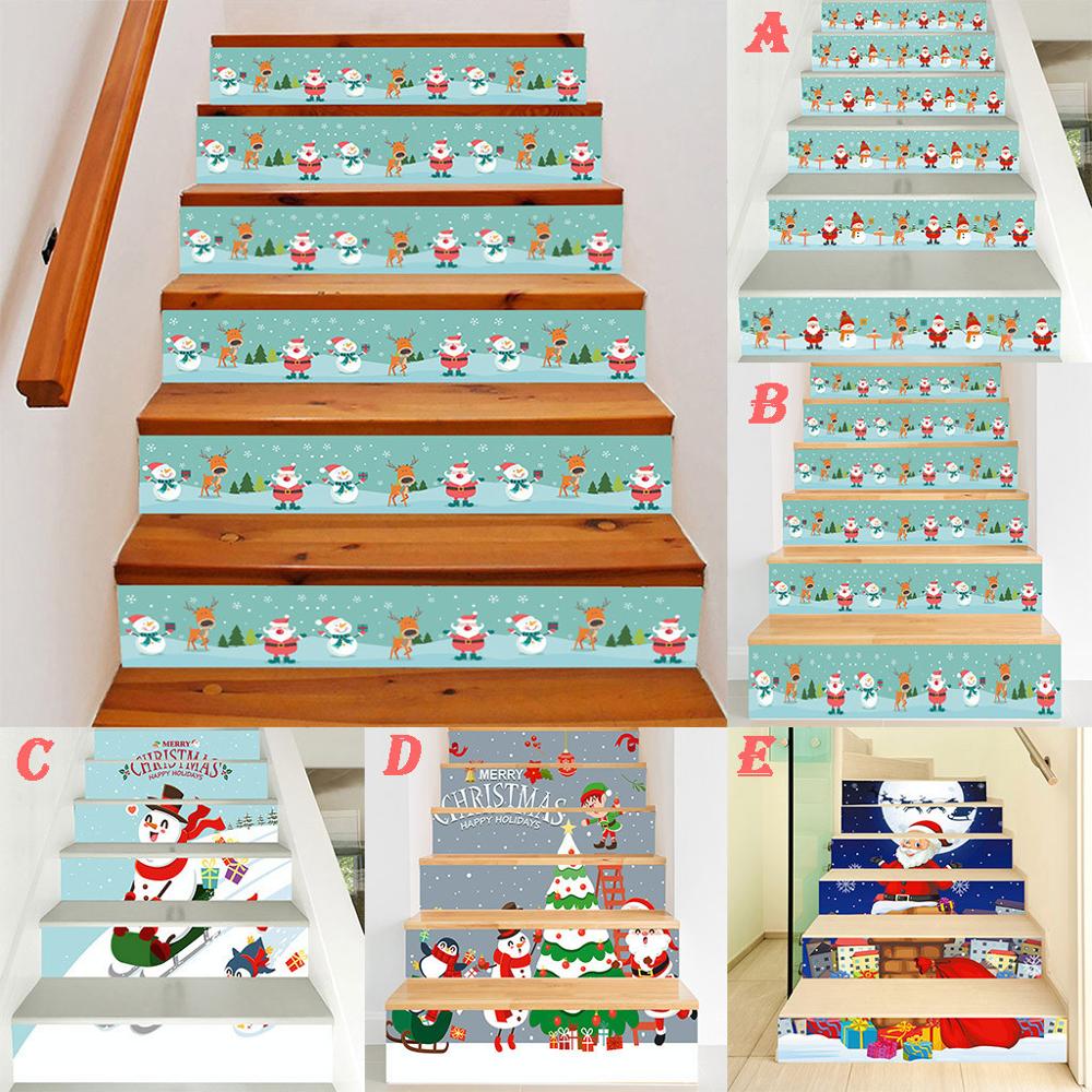 Vrolijk Kerstfeest Sneeuwpop Kerstman Trap Sticker Waterdicht DIY Decoratieve Sticker