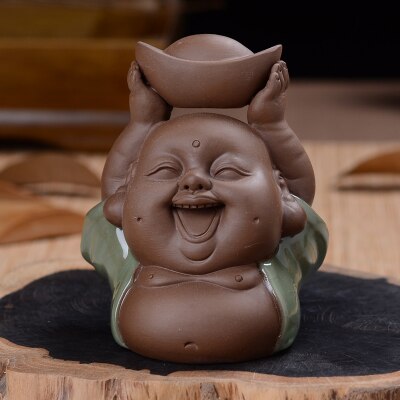 Glad buddha grine smilende buddha lille størrelse porcelæn leret ler te kæledyr geyao håndværk knitre glasur te spille på salg: Stil 1