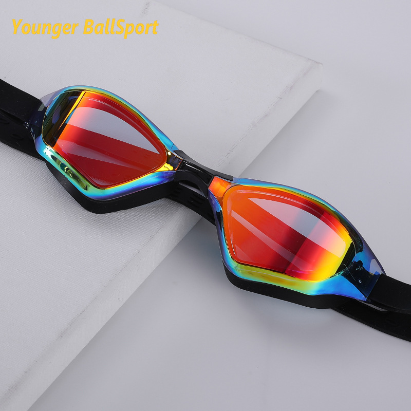 Swimming Waterproof Soft Silicone Glasses Swim Eyewear Clear HD Anti-Fog UV Men Women Goggles Diving Glasses Adlut: black-elec