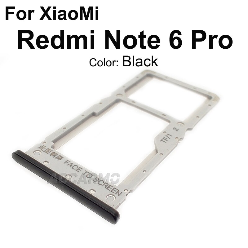 Aocarmo Metall Kunststoff Nano Sim Karte Tablett MicroSD Slot Halfter Ersatz Teil Für XiaoMi Redmi Hinweis 6 Profi 6Profi m1806e7: Schwarz