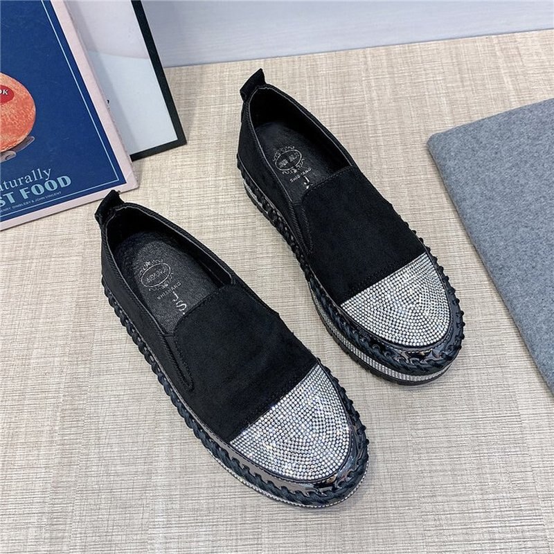 Våren kvinnor lägenheter skor platå sneakers slip on flats läder mocka dam loafers bling kvinnor creepers