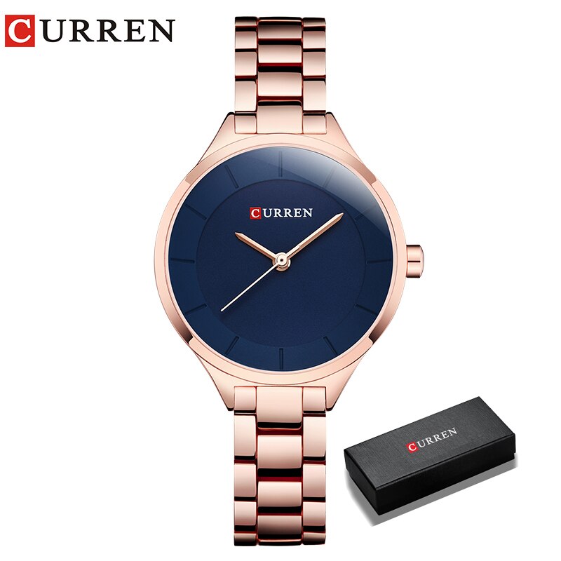 Curren Top Brand Dames Horloges Roestvrij Stalen Band Quartz Vrouwelijke Horloge Dames Klok Relogio Feminino: rose blue box
