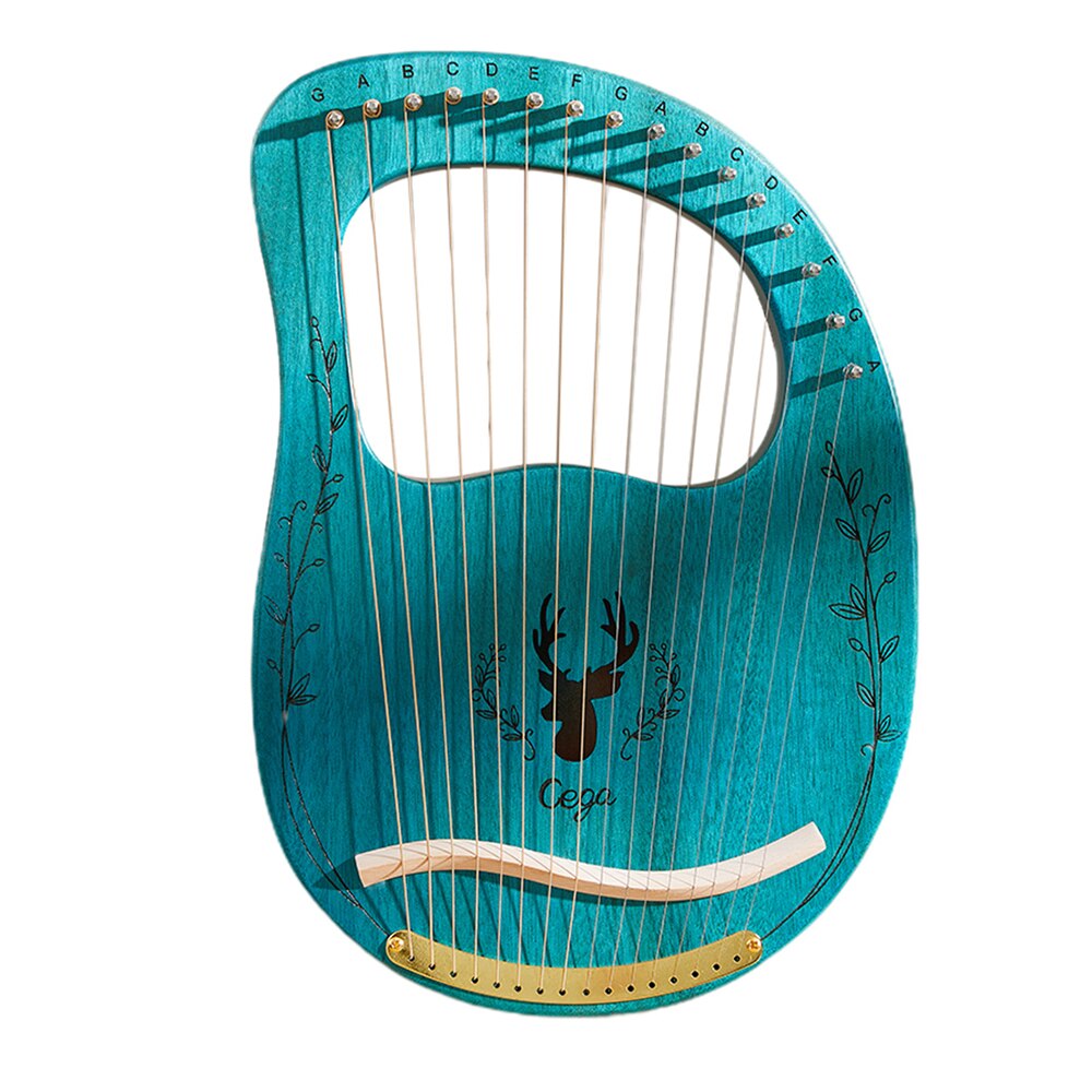 Muslady 16 String Upgraded Lyre Harp Portable Solid Wood Harp String Musical Instrument with Tuning Wrench Clear Blue