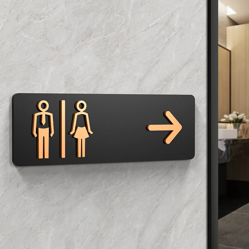 Simple Men and Women Bathroom Signs WC Public Toilet Guide Sign Index Hotel To The Left and Right Acrylic Restroom Prompt Sign: 40x30cm / Rose Golden