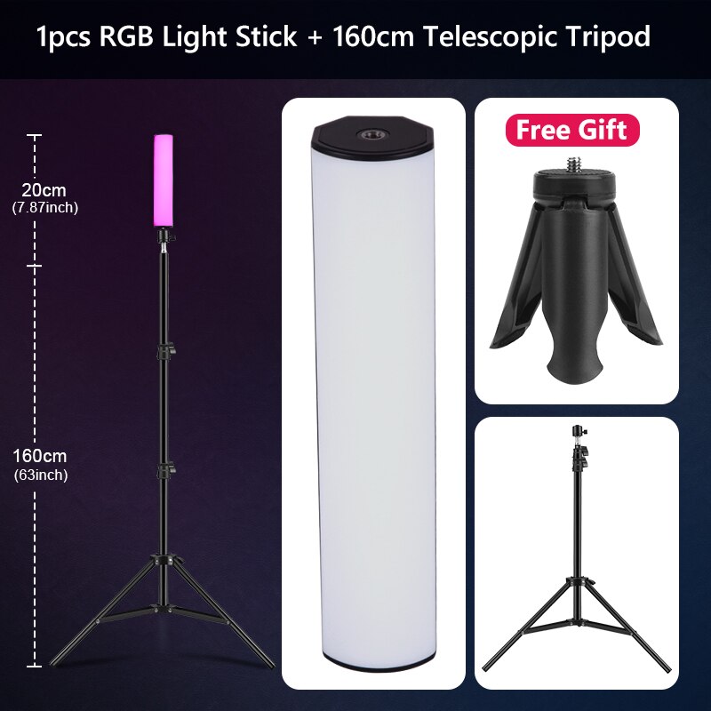 Magnetische RGB Licht Stock CIR95 CCT2500K-9000K Handheld Fotografie Stock mit Mini Stativ Füllen Licht LED Lampe für Video Vlog: hell-160cm Stativ