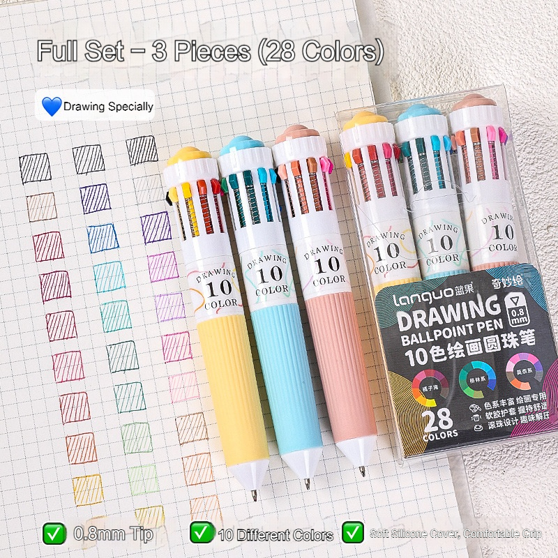 Languo Ballpoint Pens 28 Color Cartoon 0.8mm Soft Grip Press Multicolor for Writing Drawing Overlay School Supplies Stationery: Burgundy