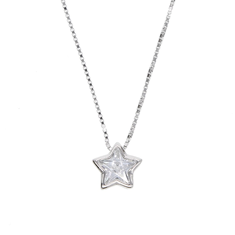 Single Stone Solitaire Cz Cubic Zirconia Delicate Dainty Box Chain 925 Sterling Silver Bezel Heart Single Stone Star Necklace: silver star