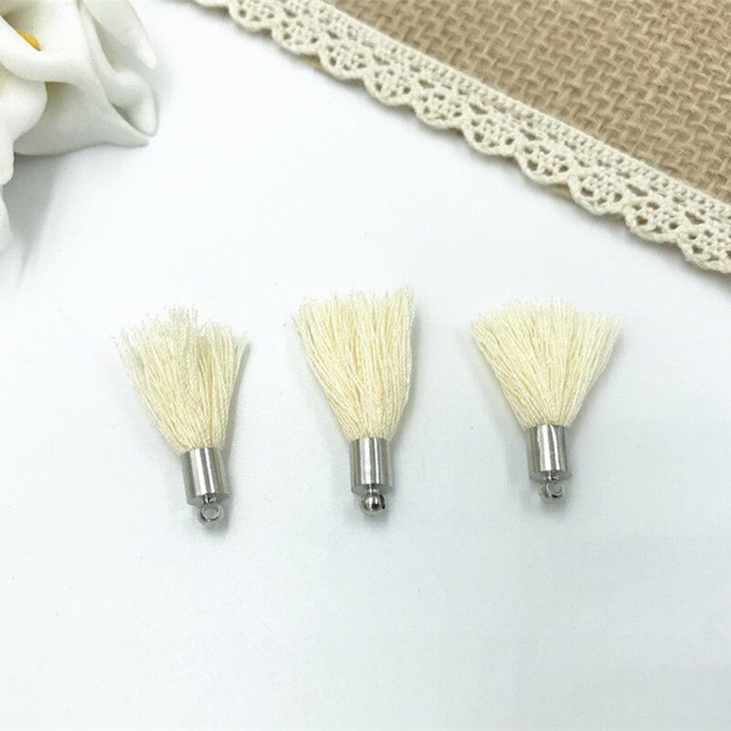 Diy 40 st mini bomullstråd metall hatt tofs hänge hantverk nyckelring dekoration 25mm: Beige -40 st