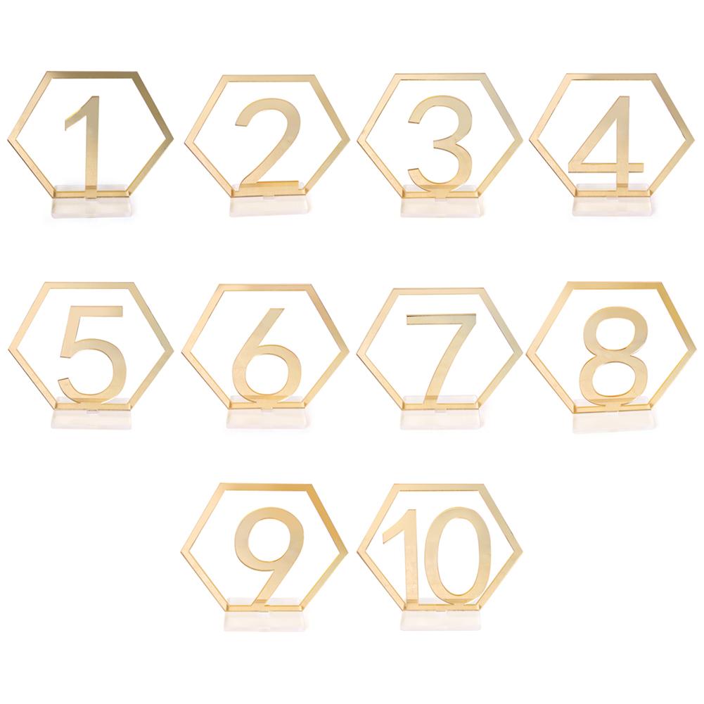 Hexagon Table Number Signs for Wedding Party Decor Silver Gold Acrylic Number Birthday GeometricTable Seat Card Roman Numerals: Default Title