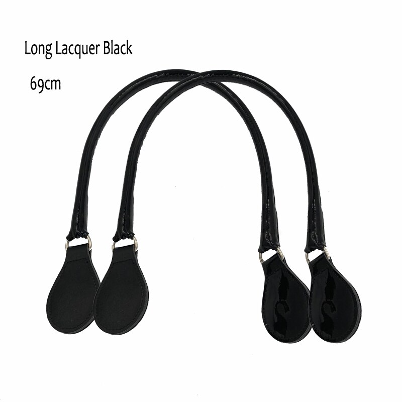 Longo falso couro alças redondas alça de cinto d fivela gotas para clássico mini obag cesta balde chique o bolsa acessórios: Long Lacquer Black