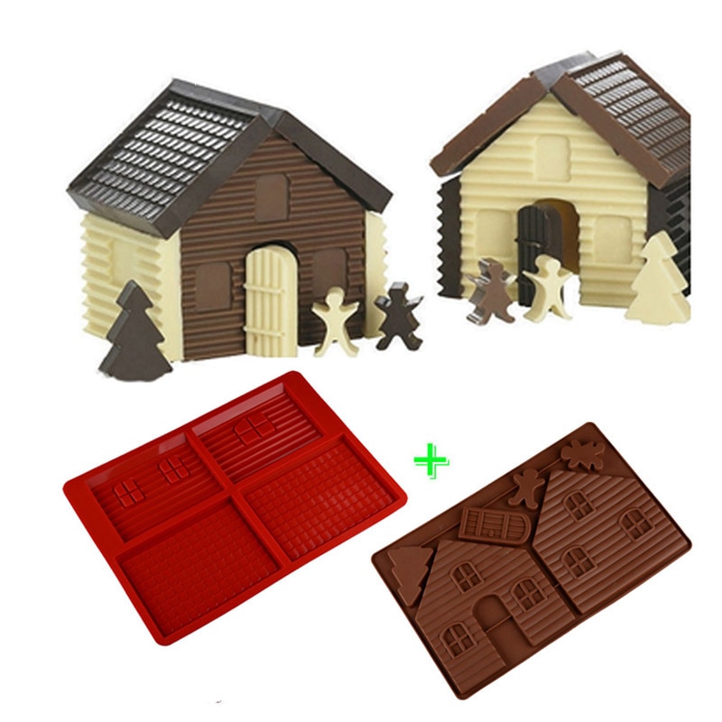 2 stks/set 3D Kerstmis Peperkoek Huis Siliconen Mal Chocolade Cakevorm Voor Make Koekjes Cake peperkoek huis