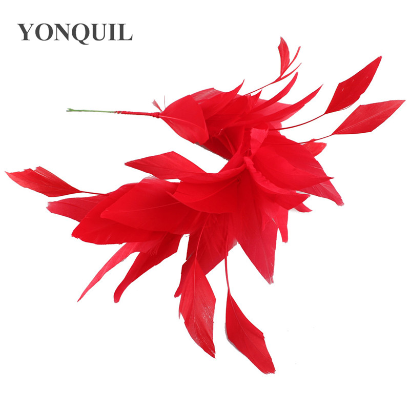 Nuevos y hermosos ramilletes de boda de plumas de pavo, manualidades de plumas para tocado, sombrero DIY, tocado, accesorios de decoración, longitud 25CM: Rojo