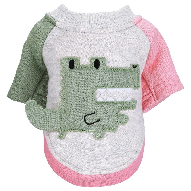 Huisdier Kleding Cartoon Dier Kleren Voor Hond Hoodies Kleine Kostuum Dinosaurus Print Honden Leuke Herfst Winter Groen Jongen Kraag Perro