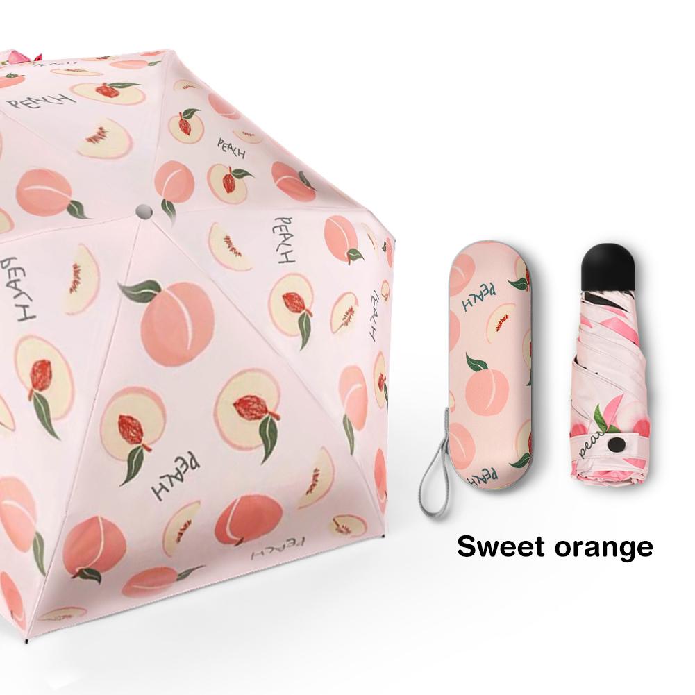 Mini paraguas plegable de vinilo para mujer, sombrilla de bolsillo Anti-UV, portátil, con caja de almacenamiento, 5 pliegues