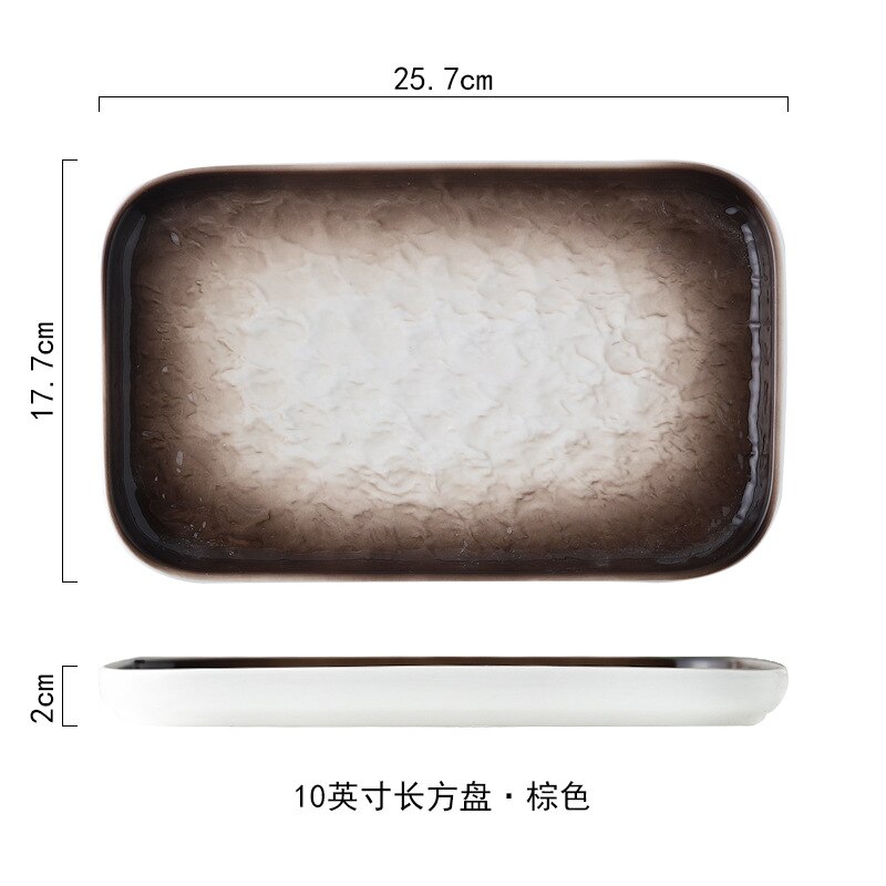 Ceramic household tableware high temperature glaze underhand color 10 inch rectangular plate simple plate unevenness fa: Champagne