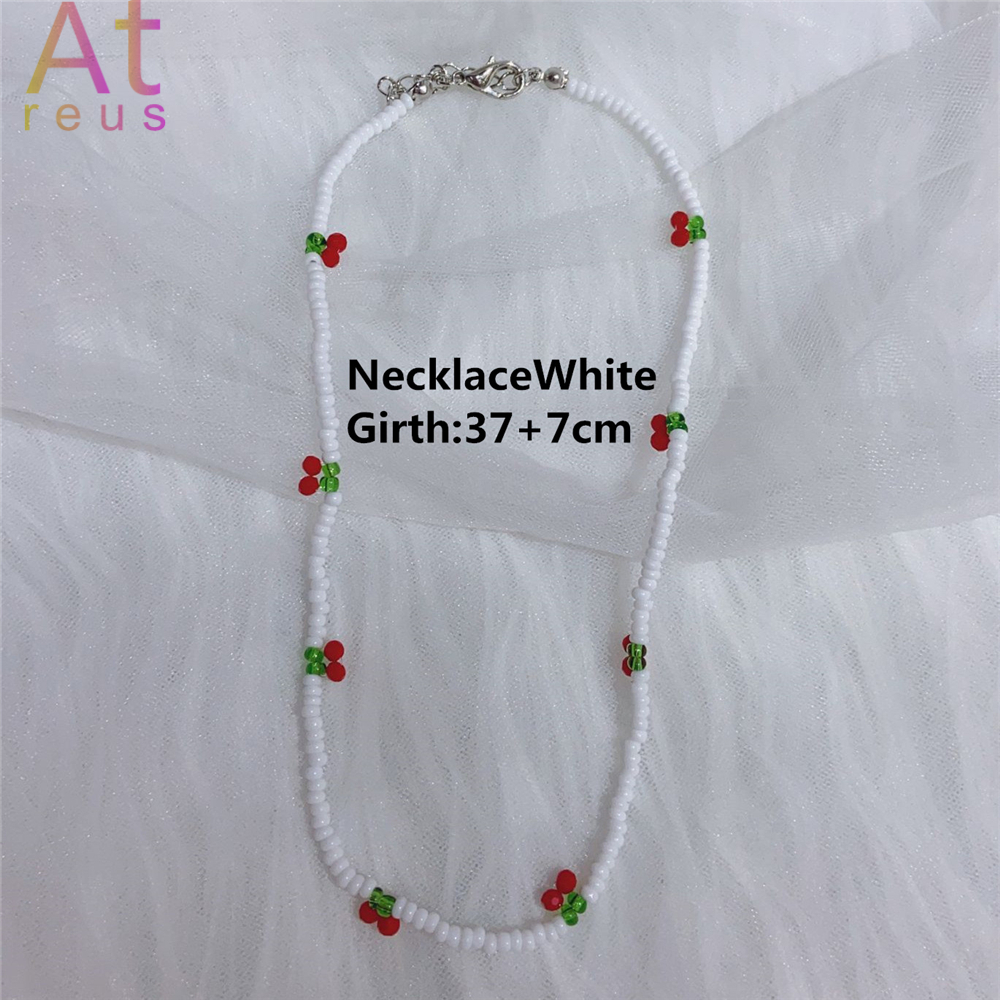 Zomer Strand Boho Transparante Kralen Cherry Sieraden Set Crystal Choker Ketting Voor Vrouwen Meisje Fruit Weave Kralen Armband Ring: H72596