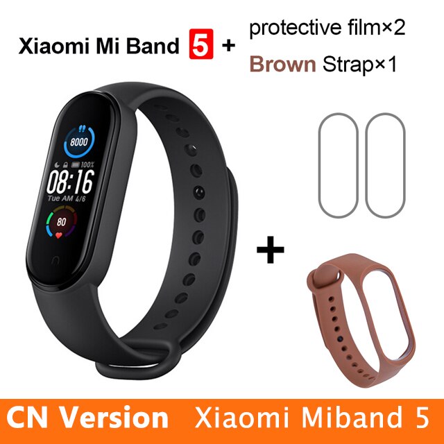 Xiaomi Mi Band 5 Smart Uhr AMOLED Miband 5 Smartband Fitness Traker Bluetooth Sport Wasserdicht Armband APP Globale Version: CN Brown N 2Flim