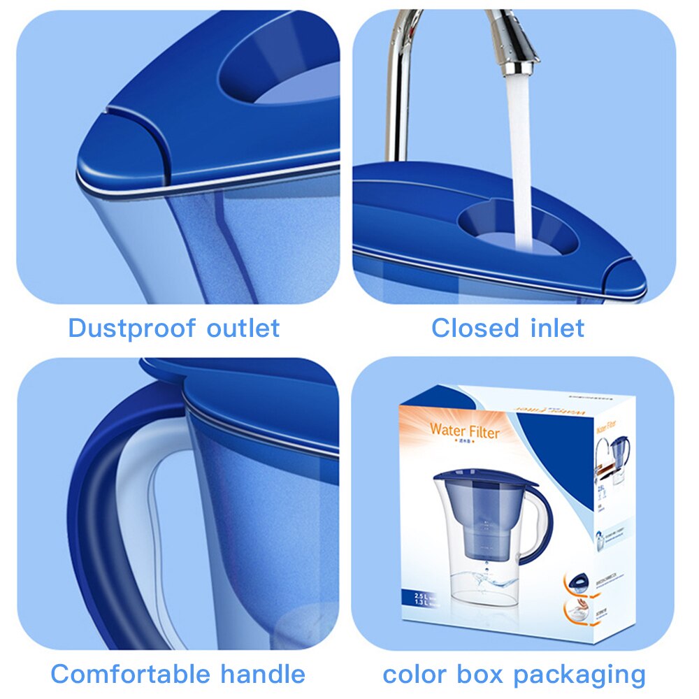 Portable 2.5L Water Filter Net Kettle Household Water Purifier Kitchen Activated Carbon Filter Kettle Home Office Purifier