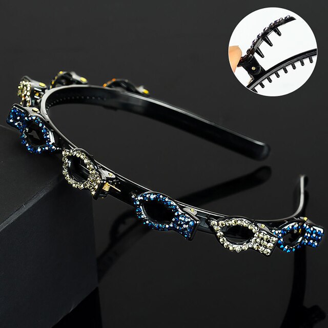 Bandas para el pelo de doble capa para mujer, bandana de pelo antideslizante hecha a mano con Clip de perlas, diadema trenzada de plástico a la , horquilla para peinado: style7