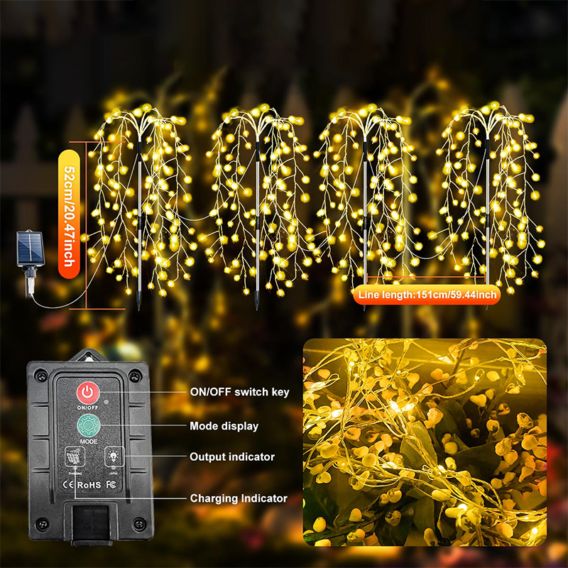 420/680 LED luces de cadena de petardo impermeables al aire libre con energía Solar con 8 modos luces solares de jardín para camino patio Landsca: ROSE / 0-5 W