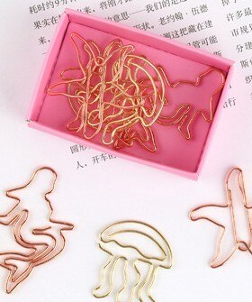 Mini pince en papier, forme de sirène, reliure en métal, avec pince à papier, étoile de mer, papeterie, Kawaii, pour Photos, billets et lettre, 9 pièces/boîte: 4