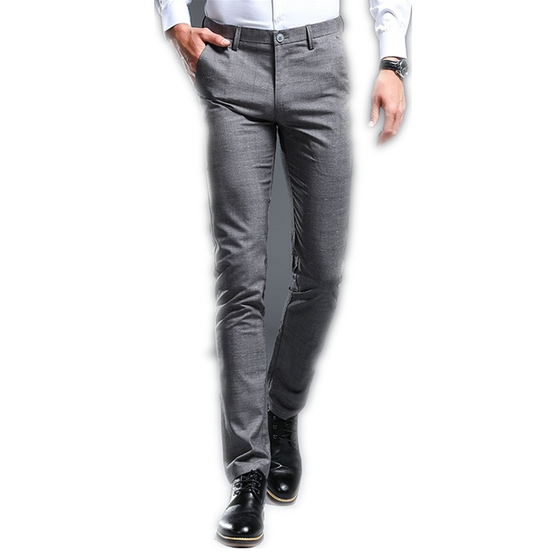 Pantalones de cuadros grises para hombre, pantalón ajustado, fuerza elástica, Formal, de negocios