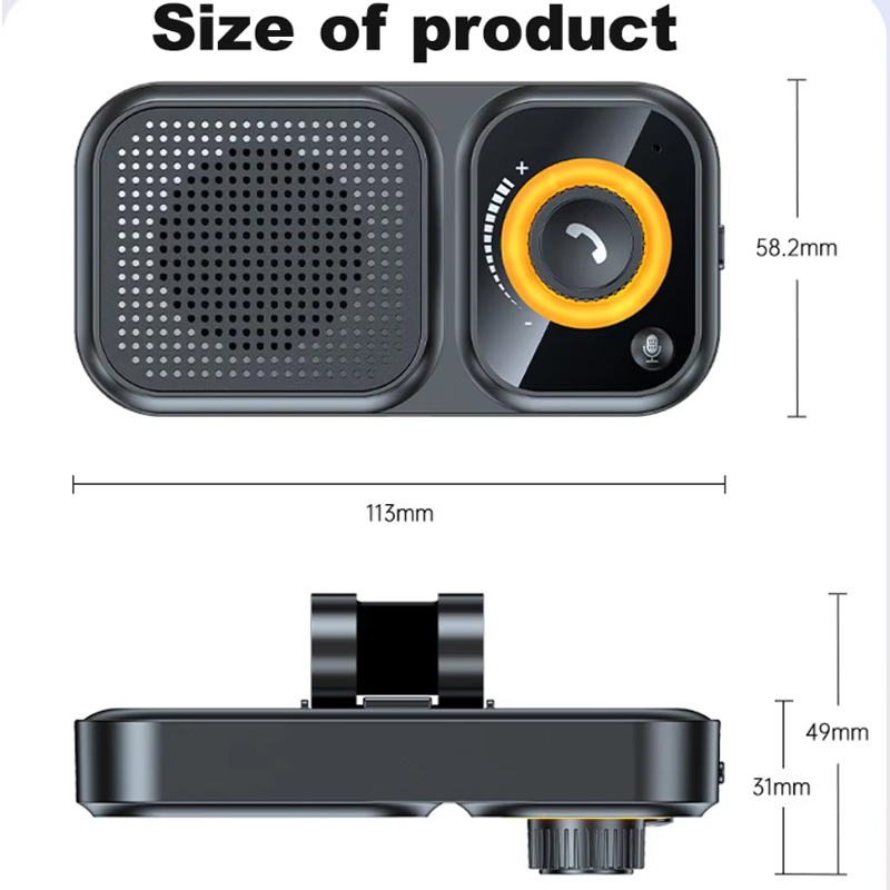 Zestaw głośnomówiący Bluetooth 5.4 robić samochodu z klipsem na osłonę przeciwsłoneczną, bezprzewodowy odbiornik audio, głośny odtwarzacz muzyki z podświetleniem ambientowym.