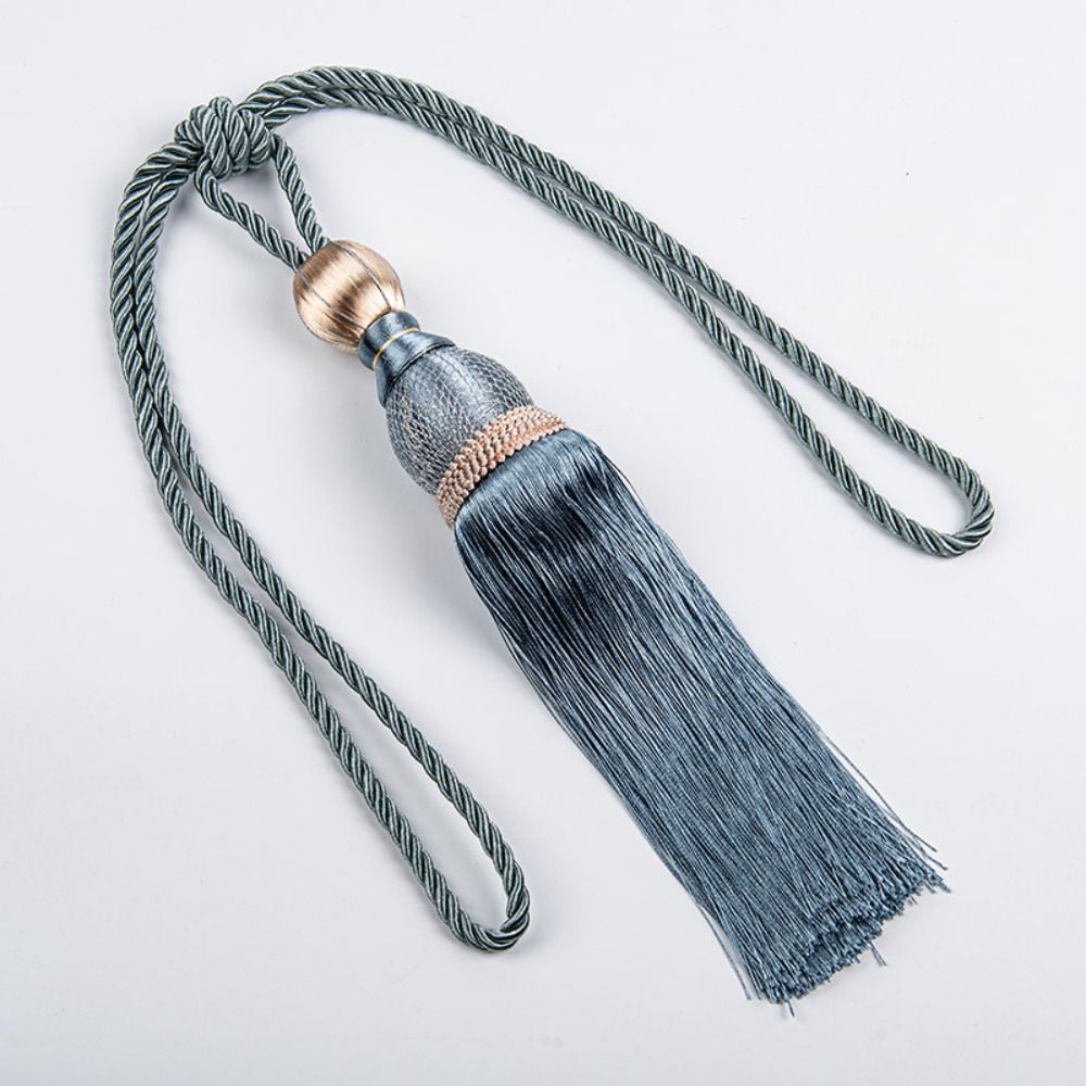No Installation Curtain Tassels Tieback Polyester Yarn Punch-free Tassel Curtain Ties Gold Wire Hanging Ball Multicolor: Blue