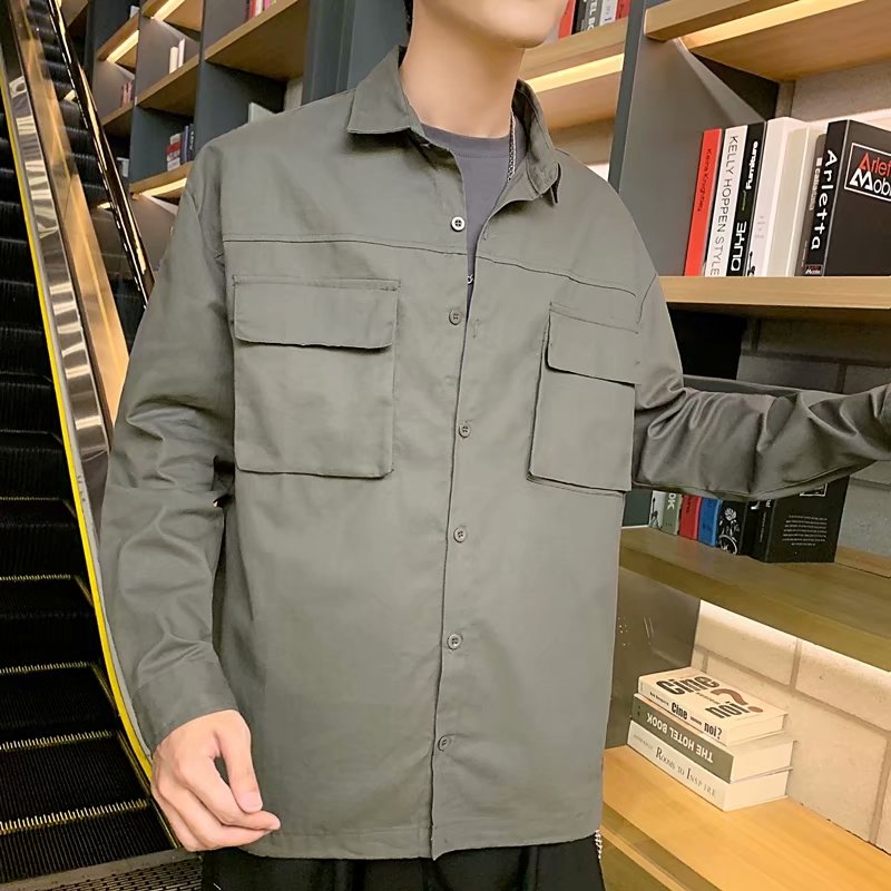 Frankrijk Stijl Katoenen Shirt Mannen Lente Mode Grijs Shirts Voor Mannen Lange Mouwen Effen Shirt Heren Comfortabele Shirts mannelijke: Grijs / Chinese sizeXXL