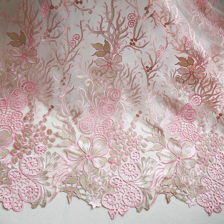 Tule Stof 1 Meter Mesh Geborduurde Gaas Kant Bruids Mode Jurk Rok Naaien Materiaal 53 "Wide L24C32