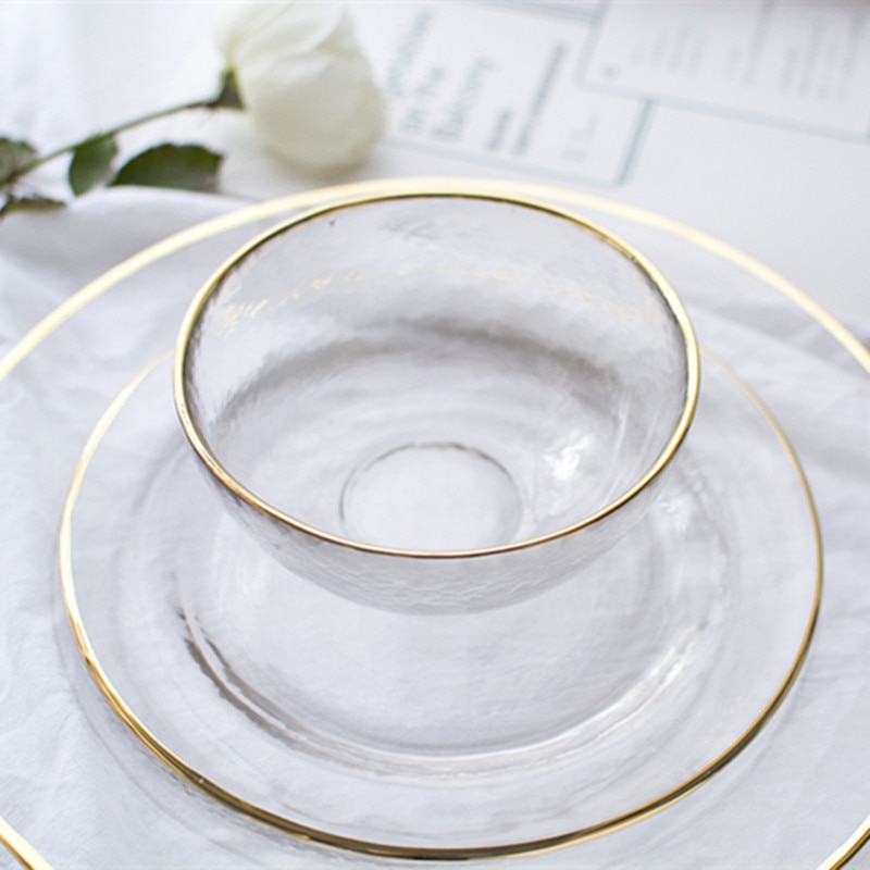 Phnom Penh talerz sałatkowy Phnom Penh szklana zastawa stołowa płyta ręcznie malowane złoty krawędzi talerz na owoce złoty talerz robić przechowywania