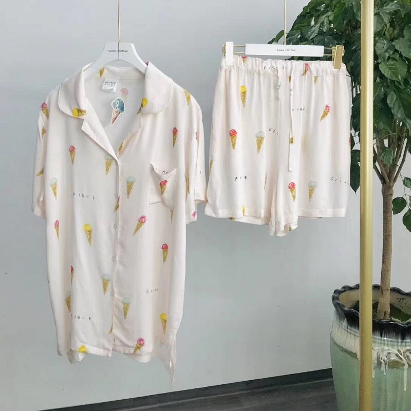 cotton silk ladies pajamas suits, sleepwear comfortable and soft short-sleeved pajamas, home service suits, women’s pajamas,