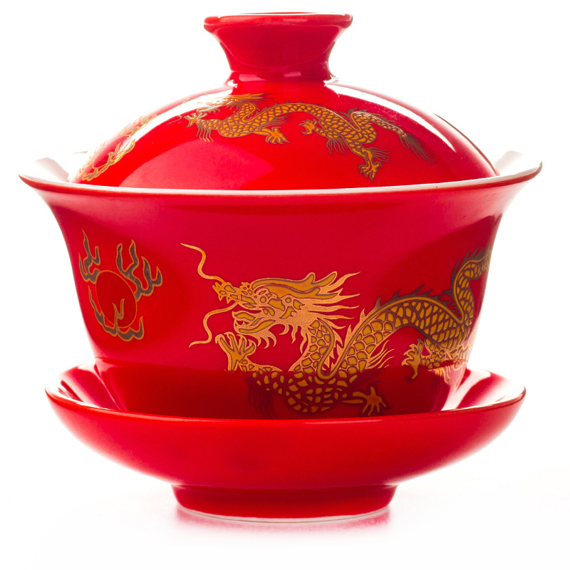 Chinese Terrine Cup Keramische Theepot Waterkoker Dragon/Pioen Chinese Stijl Kung Fu Thee Sets Best Wedding Voor vrienden D007: Red Dragon