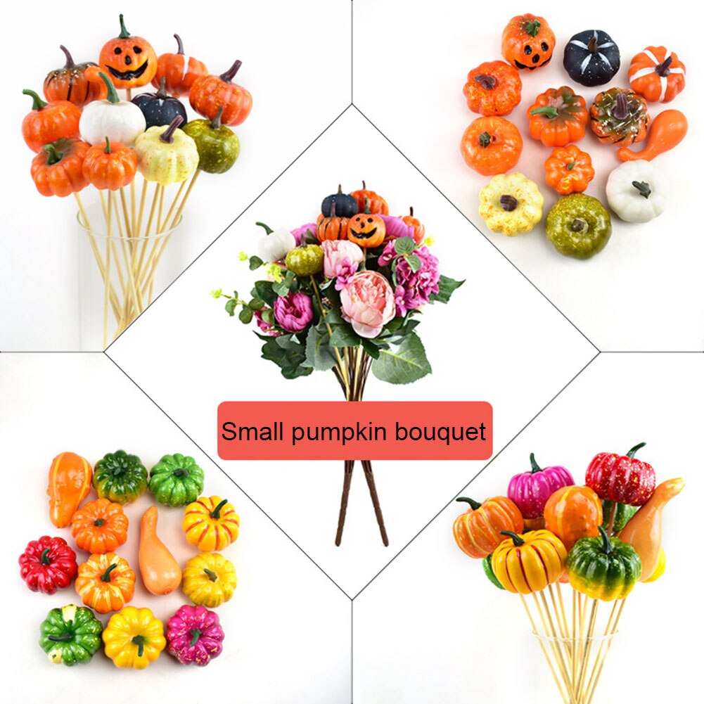 12pcs DIY Artificial Pumpkins Rods Photo Props Halloween Home Party Decor DIY Bouquet Making Accessories